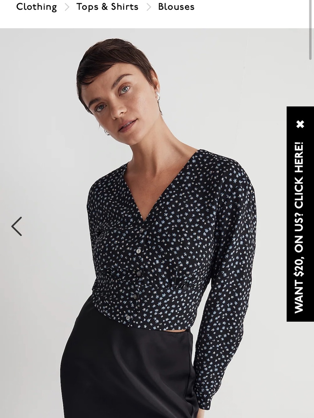 Madewell Navy Floral V-Neck Button-Front Blouse